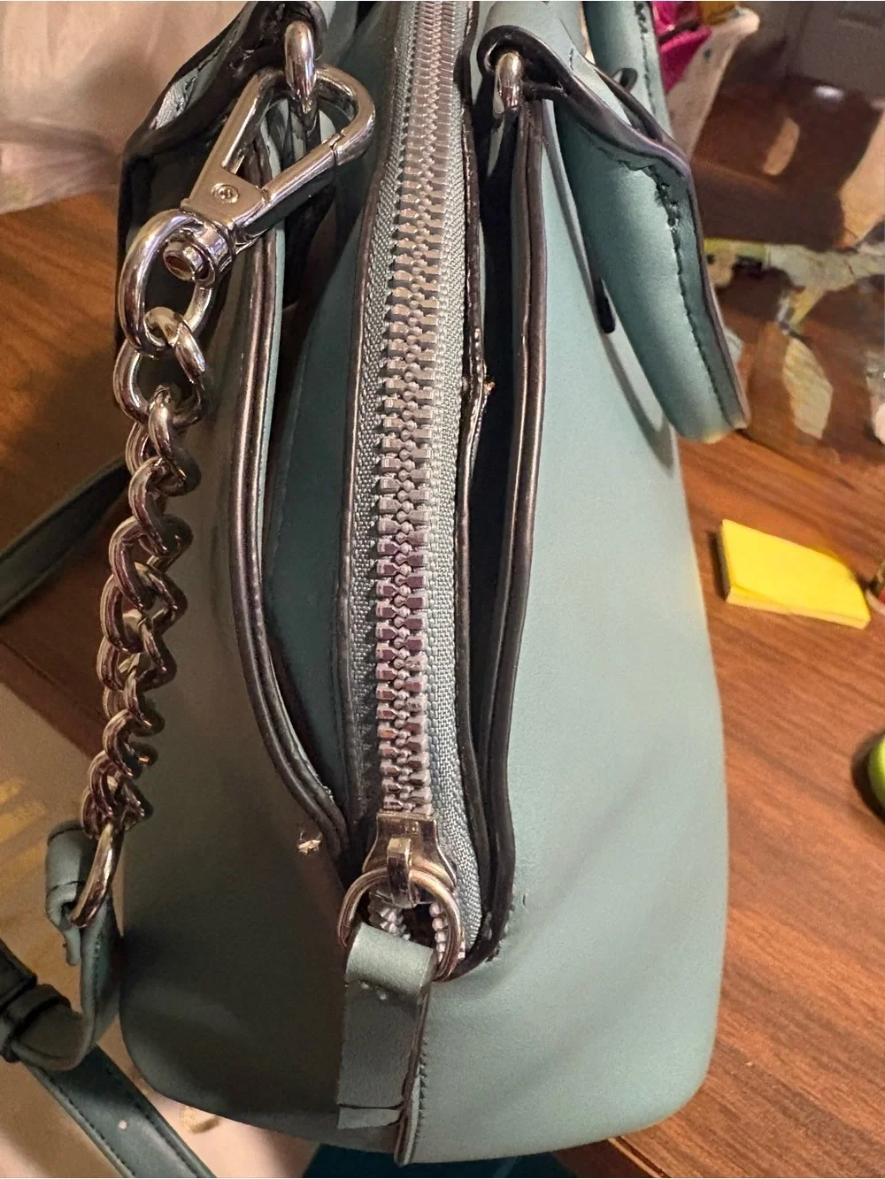 Nine West Seafoam Bow Satchel with Silver Chain